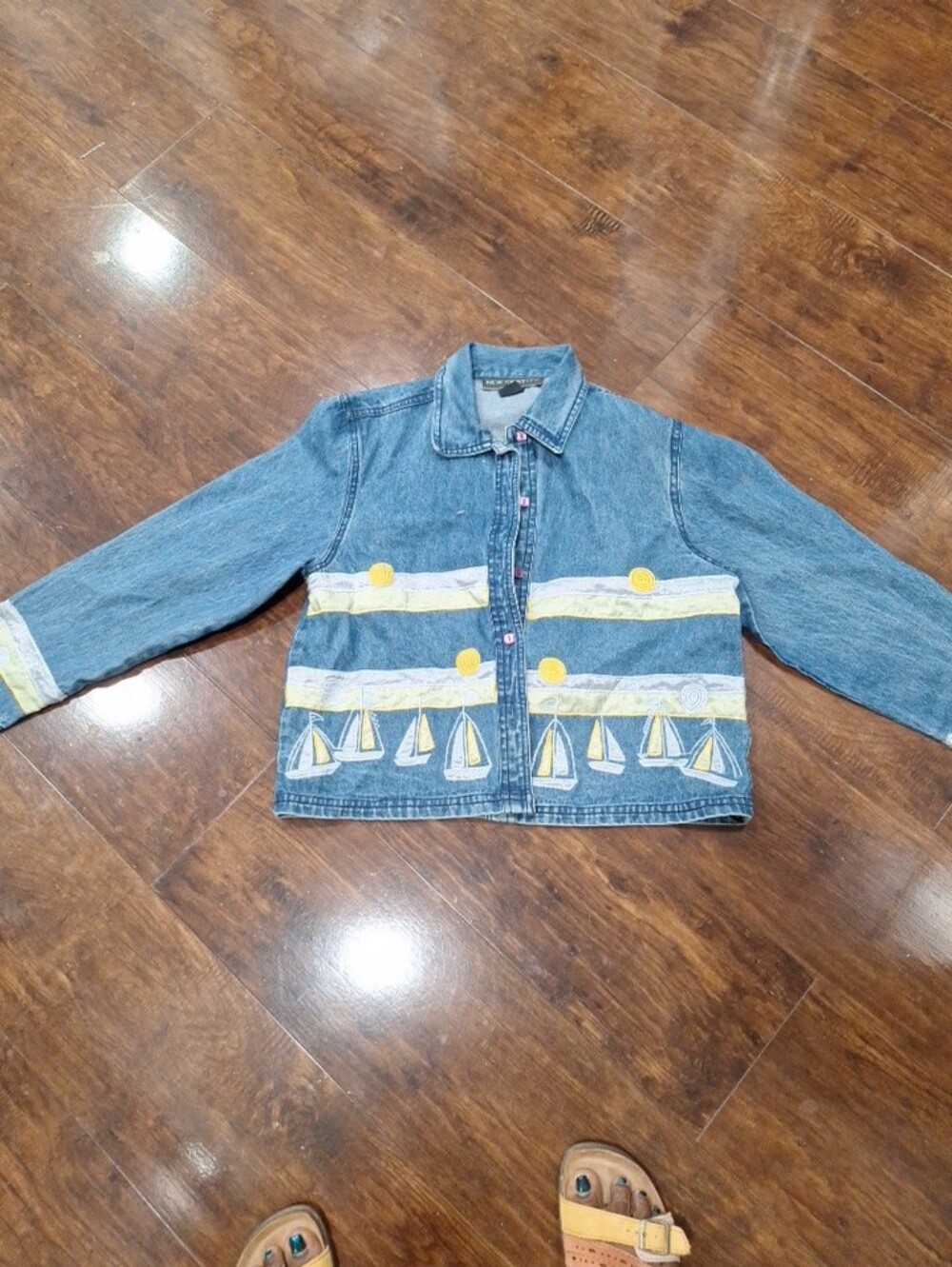 New Identity Women Denim Jacket with Yellow Sailboat Trim - Unbranded